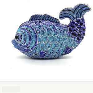 Rhinestone fish clutch- Blue tones